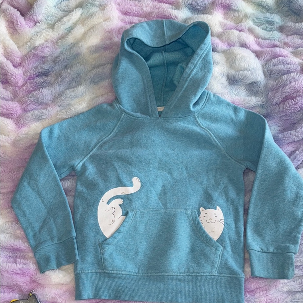 Kids Cat & Jack Blue Hoodie with Cat in pouch Design! Size 6-6X, New and 10/10.
